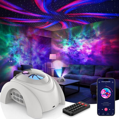 Rossetta Dual Lens Galaxy Projector, Star Projector for Bedroom with White Noise & Bluetooth Speaker, Remote, Timer, Aurora & Nebula Night Light for Room Decor, Party, Yoga, Gifts for Kids Adult Teen