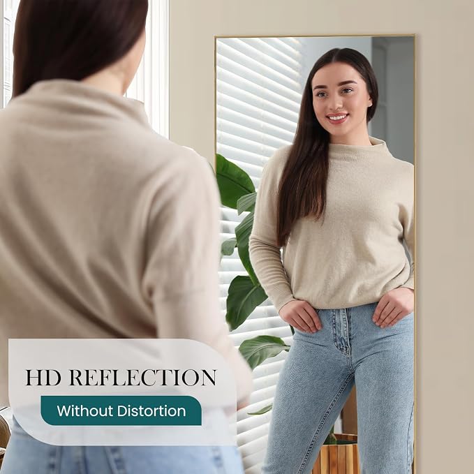 NEWBULIG Mirror Full Length, 71"x26" Body Wall Mirrors with Shatter-Proof Glass, Upgraded Floor Standing Mirror, Hanging or Leaning, with Stand Aluminum Alloy Frame for Home Decor, Bedroom, Gold