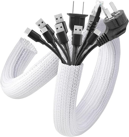 AGPTEK Cable Sleeve Cover, 20ft - 4/5 inch Desk Cord Organizer Cable Hider, Home Office Wire Management Computer TV Wire Loom Tubing, Pet Proof Cord Protector, from Cat Dog Chewing, White