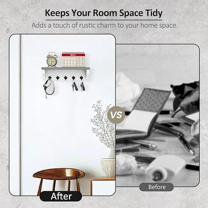 Nekon Key Holder for Wall, 11.8" W x 3.5" H x 2.8" D Decorative Key Organizer with Floating Shelf, Wall Mount Key Rack with 5 Hooks (Gray)