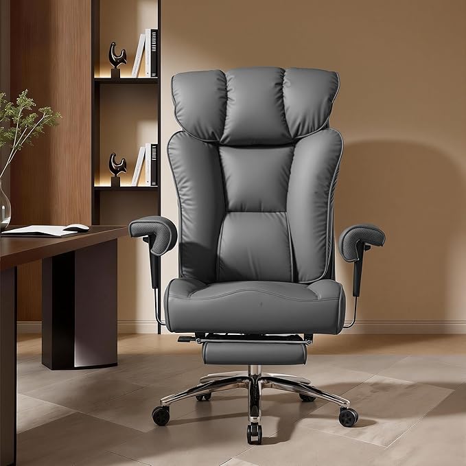 Efomao Desk Office Chair, Ergonomic Office Chair with Adjustable Headrest & Lumbar Support, PU Leather Back Computer Desk Chair for Home Office or Gaming, Swivel Height Adjustable Task Chair