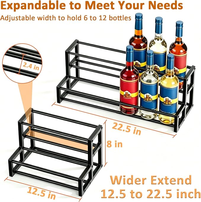 Expandable Coffee Syrup Organizer, 6-12 Bottles Syrup Rack, Coffee Bar Organizer, Adjustable Width for Coffee Bar Storage Shelves for Syrup, Wine, Dressing