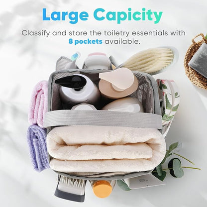 EUDELE Mesh Shower Caddy Portable for College Dorm Room Essentials, 8-Pocket Large Capacity Shower Bag for Beach, Swimming, Gym Pack