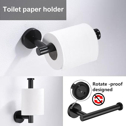 5 Pieces Matte Black Bathroom Hardware Accessories Set Hand Towel Ring 16 inch Towel Bar Toilet Paper Holder Towel Hooks 2 Pieces Round SUS 304 Stainless Steel Heavy Duty Wall Mounted Bathroom Holder