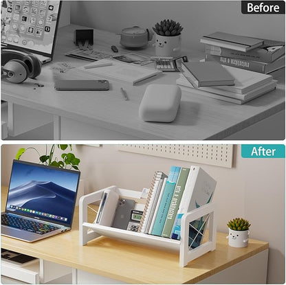 ELITEROO Mini Bookshelf for Desk, Desktop Bookcase, Single Cookbook Shelf, Tabletop Book Storage Rack, Tiny Book Organizer for Book Display & Storage, White