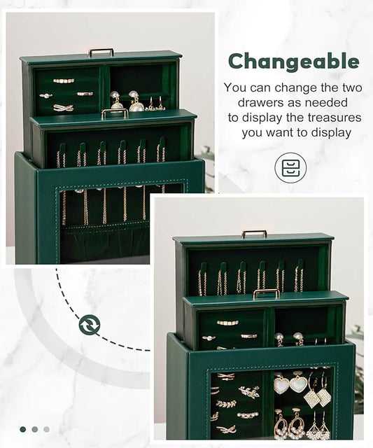 Homde Mothers Day Gifts Jewelry Organizer Girls Women Jewelry Box for Necklaces Rings Earrings Gift Bracelets Storage Case (Forest Green + Gold)