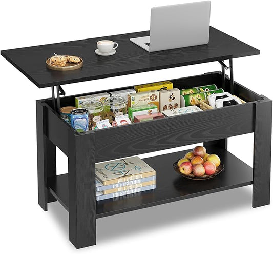 WLIVE Coffee Table, 39" Lift Top Coffee Table with Hidden Compartment, Storage Shelf and Lifting Top for Home Living Room, Office and Reception Room, Black Oak