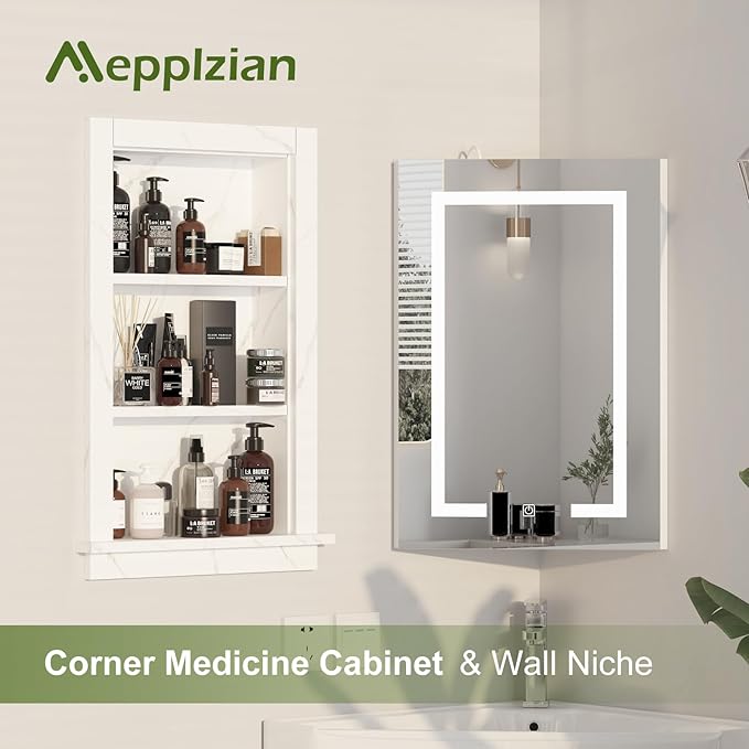 Recessed Medicine Cabinet,14x24 Bathroom Cabinet with Storage,3-Tier in Wall Shower Niche,Bathroom Niche for Shower Wall for Home,Wall Niches Insert for Drywall,Imitation White Marble