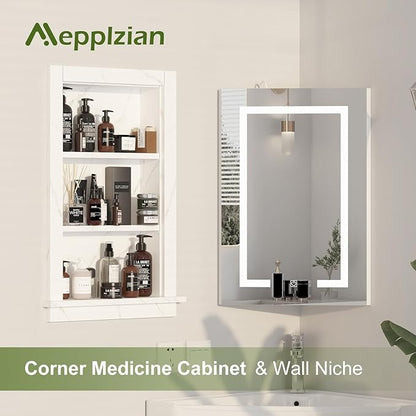 Recessed Medicine Cabinet,14x24 Bathroom Cabinet with Storage,3-Tier in Wall Shower Niche,Bathroom Niche for Shower Wall for Home,Wall Niches Insert for Drywall,Imitation White Marble