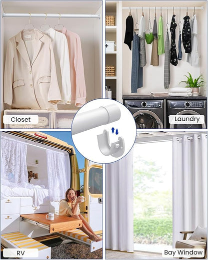 Supforce Closet Rods for Hanging Clothes, 17 to 54 Inches Stepless Adjustable Metal Closet Rod, 1.3 Inches Heavy Duty Clothes Hanging Rod for Closet Wardrobes Laundry RV, White