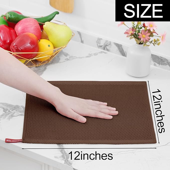 Homaxy 100% Cotton Waffle Weave Kitchen Dish Cloths, Ultra Soft Absorbent Quick Drying Dish Towels, 12 x 12 Inches, 24-Pack, Coffee