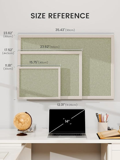 Fluxynara Felt Cork Board Alternative, Felt Bulletin Board 16" x 12" Oatmeal Frame with 8 Adhesive Tabs, Pin Board for Home Office, Classroom, Entryway, Kitchen Wall Decor—Sage