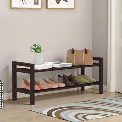 Haddockway Bamboo Shoe Rack for Closet, Free Standing Shoe Organizer with Smooth Round Rods & Convenient Handles, Stackable Shoe Storage Shelf for Entryway, Hallway(Brown, 2-Tier)