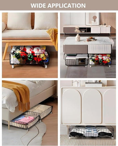 4 PACK Under bed Storage Containers With Wheels,Under bed Basket,Rolling Under Bed Drawer Organizer For Shoes Clothes Books Toys Blankets,