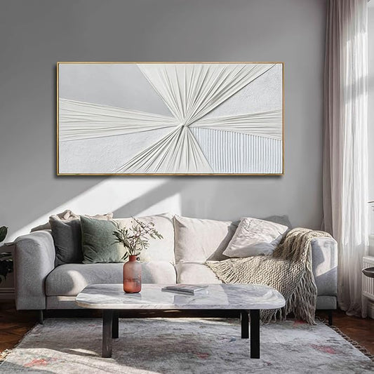 LEVERUP Canvas Wall Art - Abstract Pictures for Dining Room - White Wall Decor 24 x 48 Inches - Modern Art Wall Decor for Bedroom Kitchen Living Room Office
