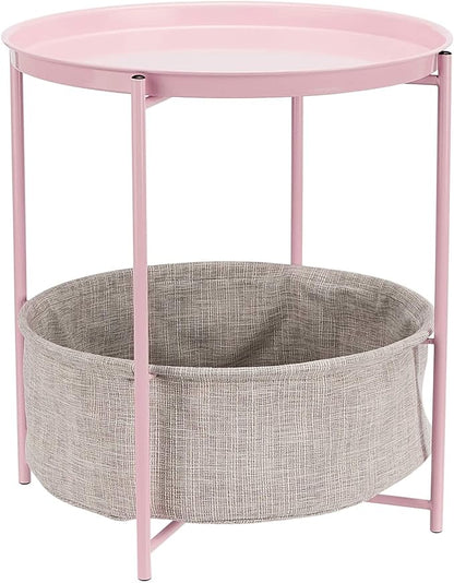 Amazon Basics Round End Table, Dusty Pink, 17.7"D x 17.7"W x 18.9"H | Side Table, with Cloth Basket, Storage