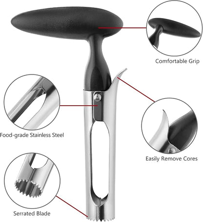 Apple Corer - Ergonomics Handle with Sharp Serrated Blade, Stainless Steel Apple Corer Remover Tool, Easy to Use for Fruit Vegetable and Baking, Dishwasher Safe - Black