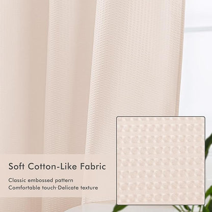 Mrs Awesome No Hook Shower Curtain with Snap-in Liner, Embossed Waffle Design Fabric Shower Curtain for Bathroom, Soft & Lightweight, 71x74, Pink