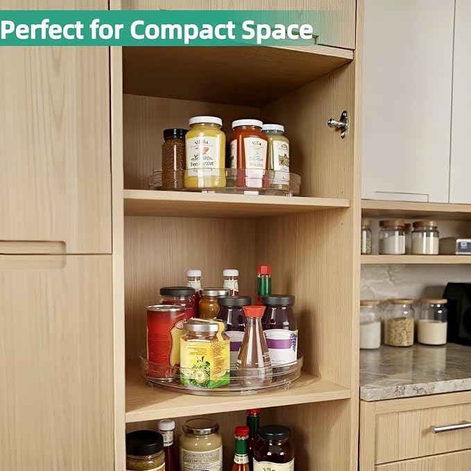 Optish 3 Pack 9.5" Lazy Susan Organizer, Lazy Susan Turntable for Cabinet, Spice Organization for Cabinet, Refrigerator, Pantry, Closet, Countertop, Non-Skid Turntable Organizer, Clear