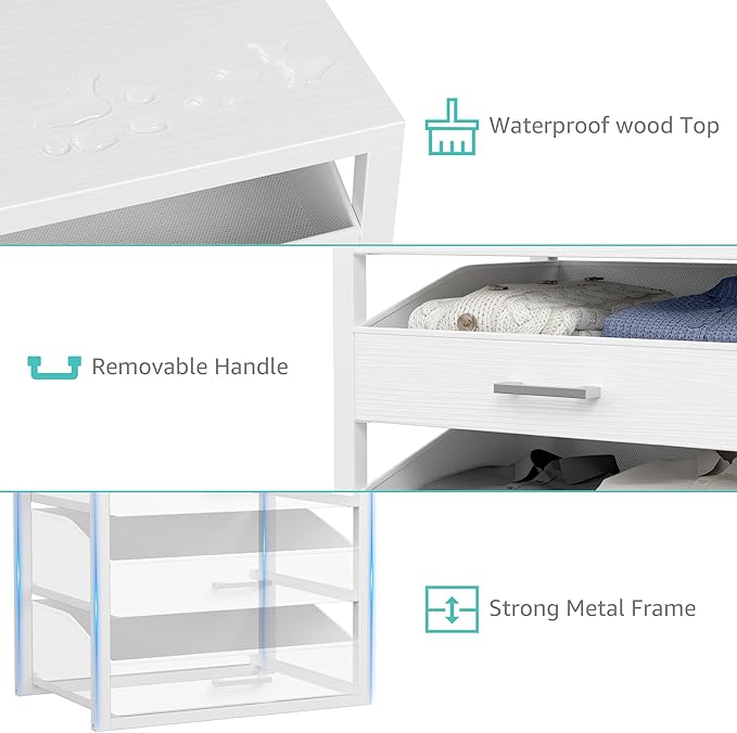 BOLUO Closet Drawers White Fabric 3 Drawer Small Dresser for Closet Organizers and Storage Bedroom Dorm Modern