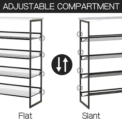 Garden 4 you 5 Tiers Shoe Rack,Multi-Purpose Adjustable Flat and Slant White Marble Freestanding Organizer Storage Rack Shoe Shelf, High Heels Potted Plant for Entryway Hallway Living Room Closet