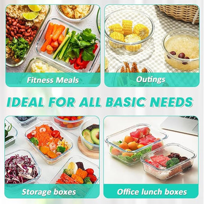 VERONES 12 Packs Glass Food Storage Containers Set, Airtight Glass Lunch Containers, Glass Meal Prep Containers with Lids,Exclusive of BPA, for Microwave, Oven, Freezer & Dishwasher Friendly,Green