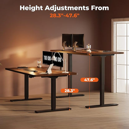 Dual Motor Standing Desk, Large Stand Up Desks, 63x28 Inches Electric Sit Stand Desks, 4 Memory Preset Adjustable Height Computer Table for Home Office with Splice Board (Brown)