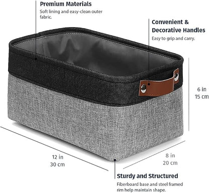 OrganiHaus 12x8in Canvas Storage Baskets 3 Pack | SMALL Fabric Bins for Shelves | Pantry & Bathroom Organizer | Gray/Black