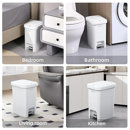 MOPALL 21.5L/5.7Gal Slim Bathroom Trash Can with Lid Soft Close, Bathroom Garbage Can with Press Top Lid & Foot Pedal, Step Trash Bin Wastebasket Waste Bin for Home, Kitchen, Garage, Apartment, Office