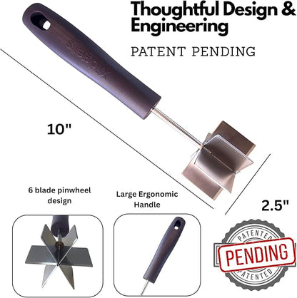 Large Stainless Steel Meat Chopper & Masher | 6-Blade Ground Beef Chopper Tool | Hamburger Smasher | Oversized Ergonomic Handle | Heat Resistant Grip | Dishwasher Safe - 10" (Midnight Plum 10")