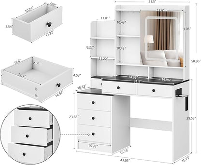 KAMABOKO Vanity Desk with Mirror and Lights, Makeup Vanity Desk with Lights 3 Colors (042 Black)