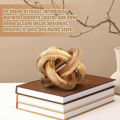 3 Link Wood Knot Decor Rustic Home Décor Accents Hand Carved Coffee Table Decoration, Boho Chain Link Decoration, Modern Shelf, Rustic Objects for Home Living Room Bedroom(Burnt)