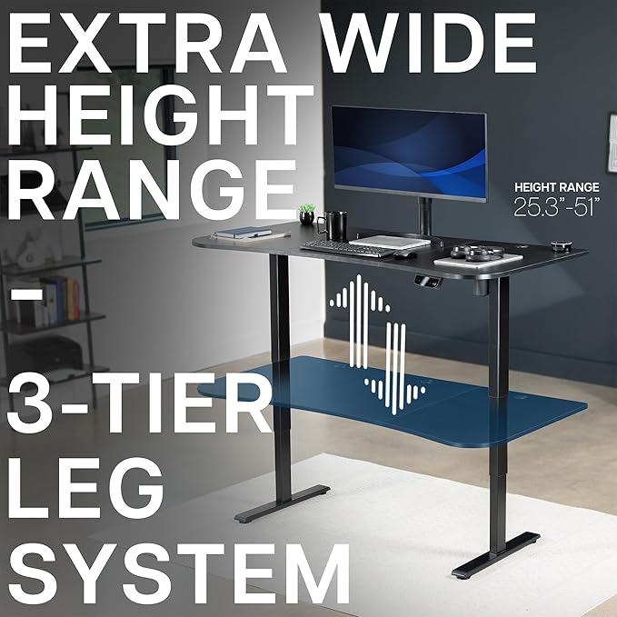 VIVO Electric 63 x 32 in Standing Desk, Touch Screen Adjustment, 220 lb Frame Support, 2E Series, Black Carbon Fiber Top Black Frame, DESK-KIT-2EBR