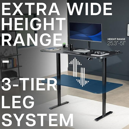 VIVO Electric 63 x 32 in Standing Desk, Touch Screen Adjustment, 220 lb Frame Support, 2E Series, Black Carbon Fiber Top Black Frame, DESK-KIT-2EBR