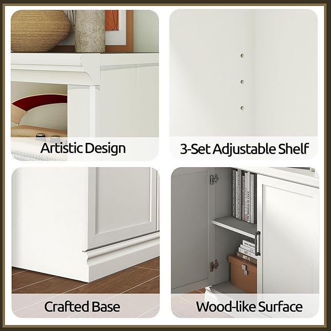 70 Inch Tall Bookcase with Doors, Library Office Bookshelf with Adjustable Shelves, Floor Standing Book Cabinet Shelves for Living Room Bedroom with Anti Tipping Kit, Soft White Finish