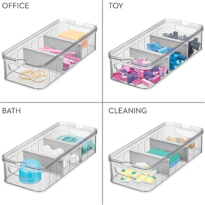 iDesign Large Fridge Organizer Bin with Removable Divider and Lid - Set of 3 - Clear/Gray