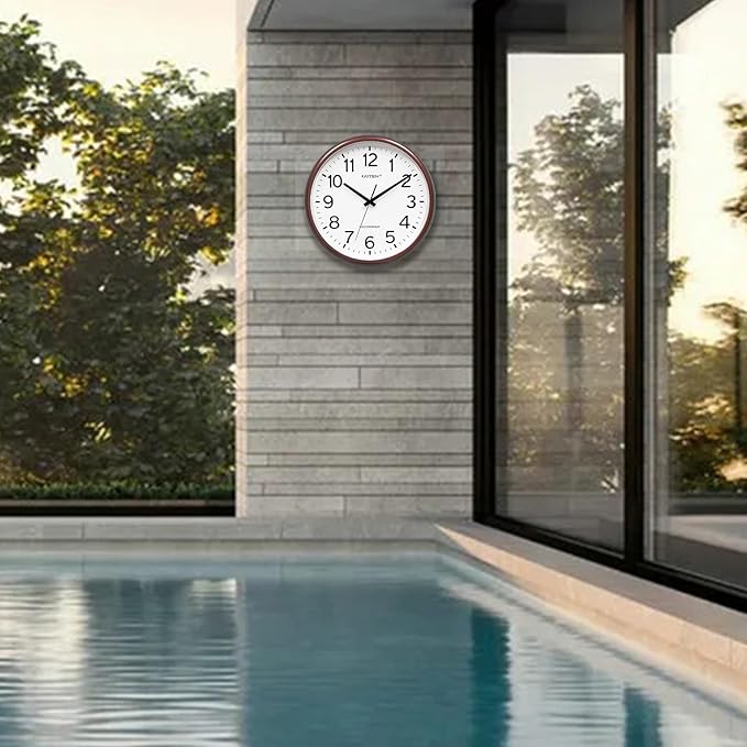 Caysie 16 Inch Sealed Large Outdoor Clock Waterproof, Silent Battery Operated Weatherproof Wall Clocks for Pool Patio Outside Home (Brown)