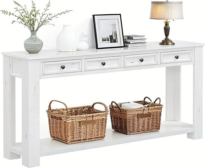 LKTART White Console Table,Solid Wood Sofa Table with 4 Drawers Hallway Table for Storage Entry Foyer Behind Couch Table,Easy Assembled (63" White)