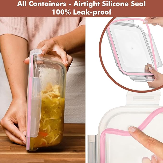 Razab 1860ml / 63 Oz (Pack of 02) Large Glass Food Storage Containers with Airtight Lids, Ideal for Baking, Storing Food, Vegetables & Fruits, BPA Free & Leakproof - Microwave, Oven Safe