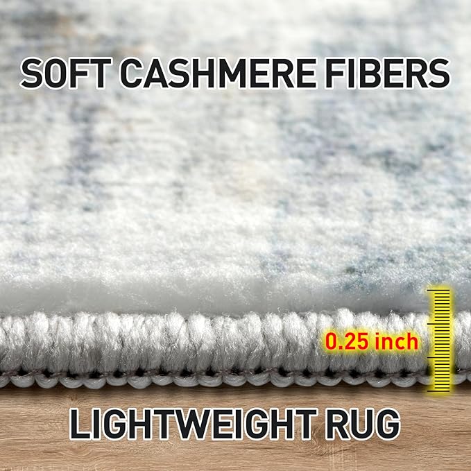 9x12 Area Rugs Washable Rug: Modern Abstract Living Room Rug Soft Anti-Skid Thin Carpet Indoor Floor Non-Shedding Carpets for Bedroom Dining Room Farmhouse Nursery Home Office Blue Multi