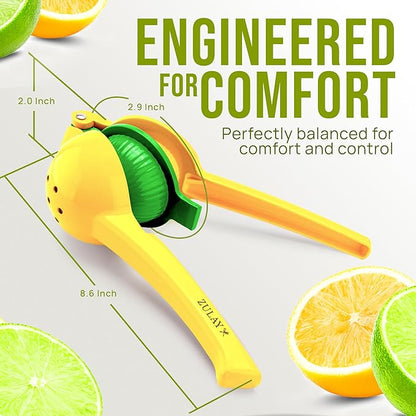 Zulay Metal 2-In-1 Lemon Squeezer Manual - Sturdy, Max Extraction Hand Juicer Lemon Squeezer Gets Every Last Drop - Easy to Clean & Use Citrus Juicer-Yellow/Green