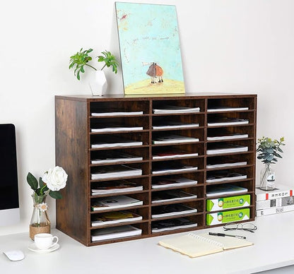 EasyPAG Wooden Literature Organizer with Adjustable Shelves, 27 Compartments Office Paper Organizer Storage 13500 Sheets Letter Size Paper, Student Mailbox for Classroom, Archaize