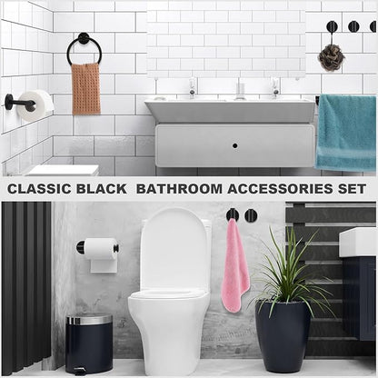 Blulu 20 Pcs Bathroom Hardware Set, Stainless Steel Towel Bar Set Includes 16 Inch Towel Bar, Hook, Ring, Toilet Paper Holder Wall Mounted Bathroom Accessories (Matte Black)