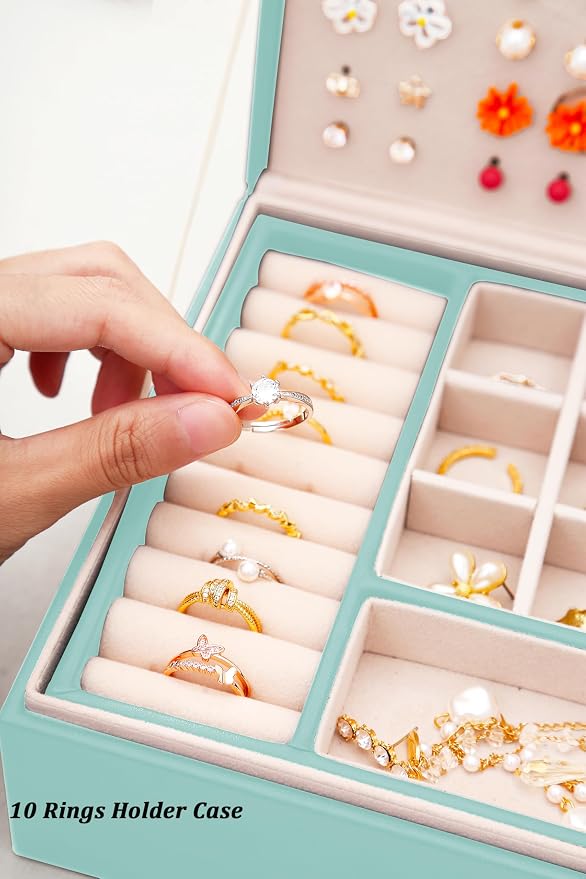 QBestry Girls Jewelry Box for Earrings Jewelry Organizer Box Teen Girls Earrings Organizer Jewelry Box Earring Holder Organizer Stud Earring Box for Girls Womens Jewelry Case Organizer Teal