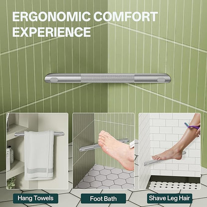 BWE Brushed Nickel Shower Foot Rest Bar, Stainless Steel Bar Corner Shower Foot Rest for Shaving Legs, Non-Slip Knurled Shower Step, Wall Mounted Bathroom Shower Shaving Foot Rest
