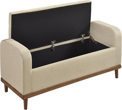 Lexicon Armed Fabric Storage Bench, Button-Tufted Storage Ottoman Bench, Lift-top Bench with Solid Wood Frame and Legs for Hallway, Bedroom End of Bed, Entryway, Living Room, Brown
