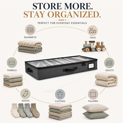 HOMELUX THEORY 2pc Low Profile Under Bed Storage Containers, Thin Under Couch Storage Organizer with Bins & Lids, Underbed Storage Box Ideal for Seasonal Clothes, Blankets, Fabric & Shoes (Dark Gray)