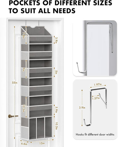 Over The Door Organizer, Hanging 6-Shelf Storage Organizer with 50lb Heavy Duty Perfect for Bathroom Closet Nursery Bedroom (Grey,1 Pack)