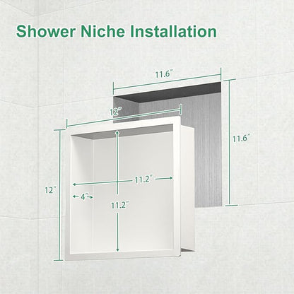 SaniteModar Shower Niche, Stainless Steel Shower Niche 12" X 12" No Tile Needed, Recessed for Bathroom Storage, Warm White (Warm White, 12x12)