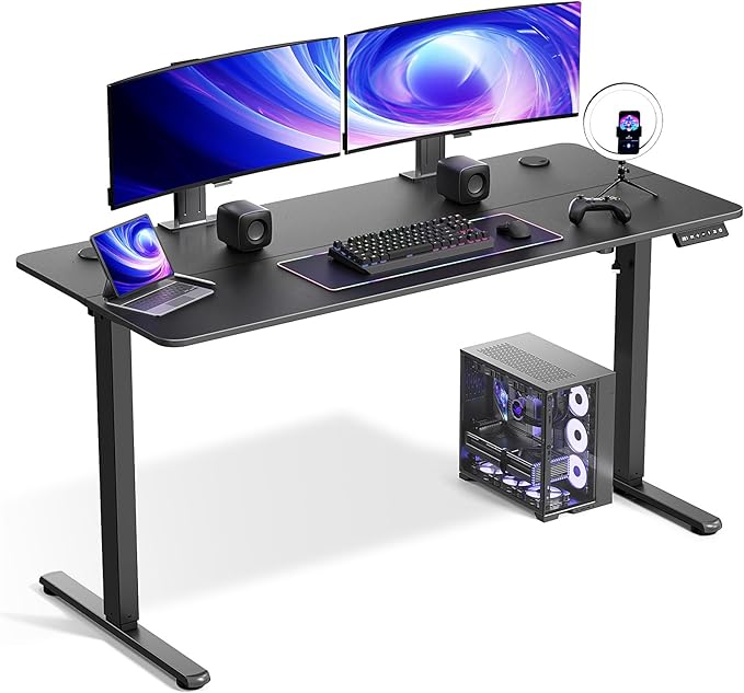 Electric Standing Desk Adjustable Height 55 x 24 Inch, Large Sit Stand Desk, Stand up Desk for Home Office, Computer Workstation (Spliced Desktop,Black)